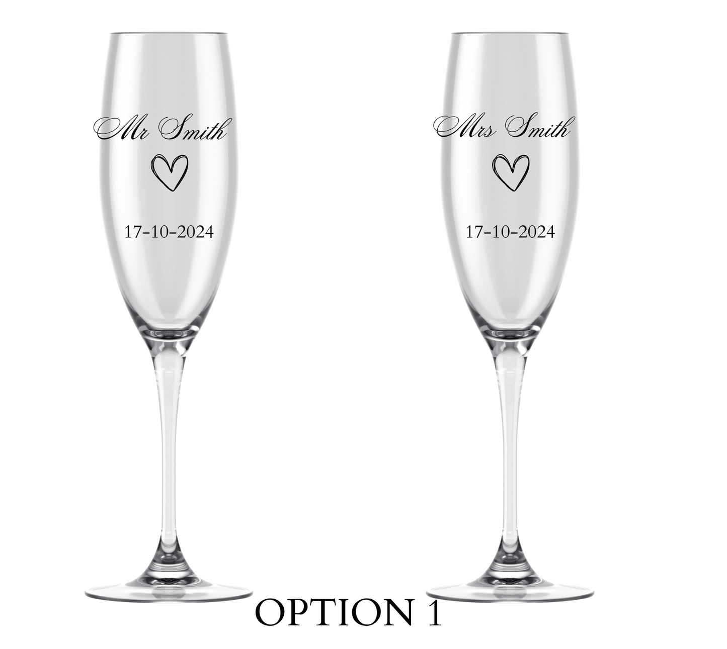 Engraved Wedding Champagne Glasses Set of Two