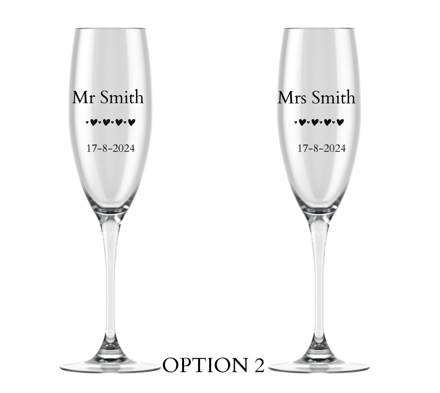 Engraved Wedding Champagne Glasses Set of Two