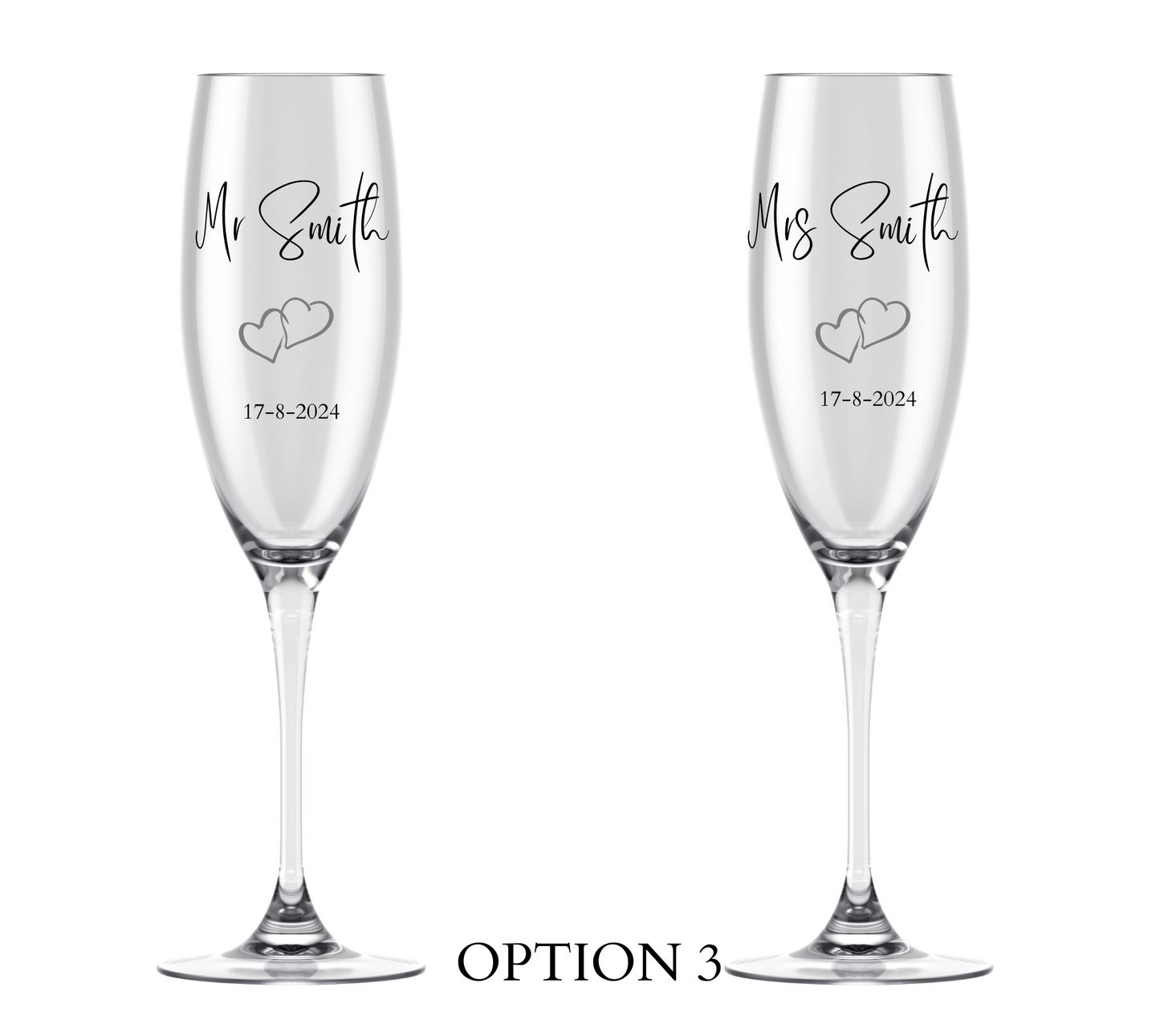 Engraved Wedding Champagne Glasses Set of Two
