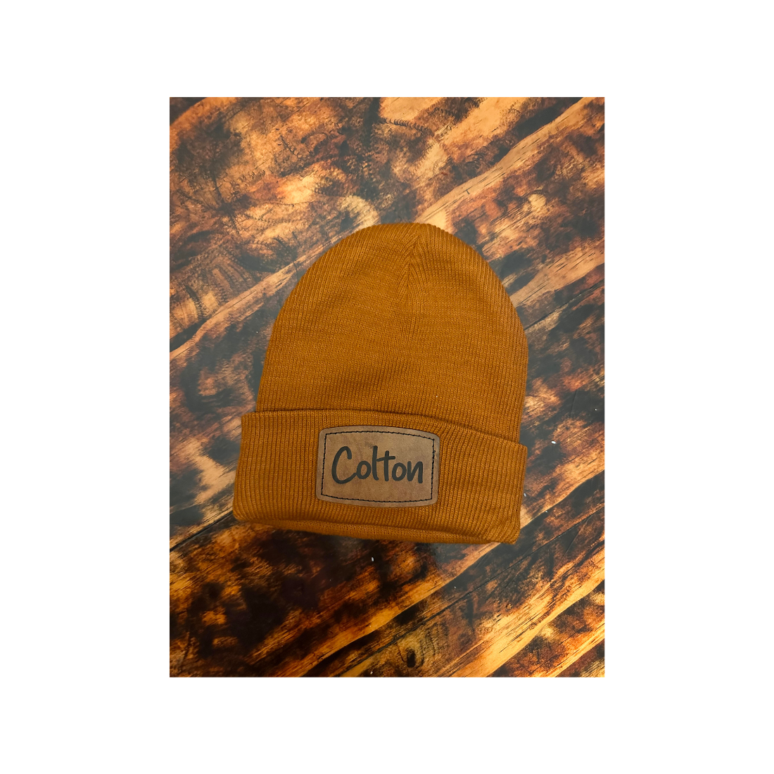 Personalized Kids Beanies with Engraved leatherette Patch