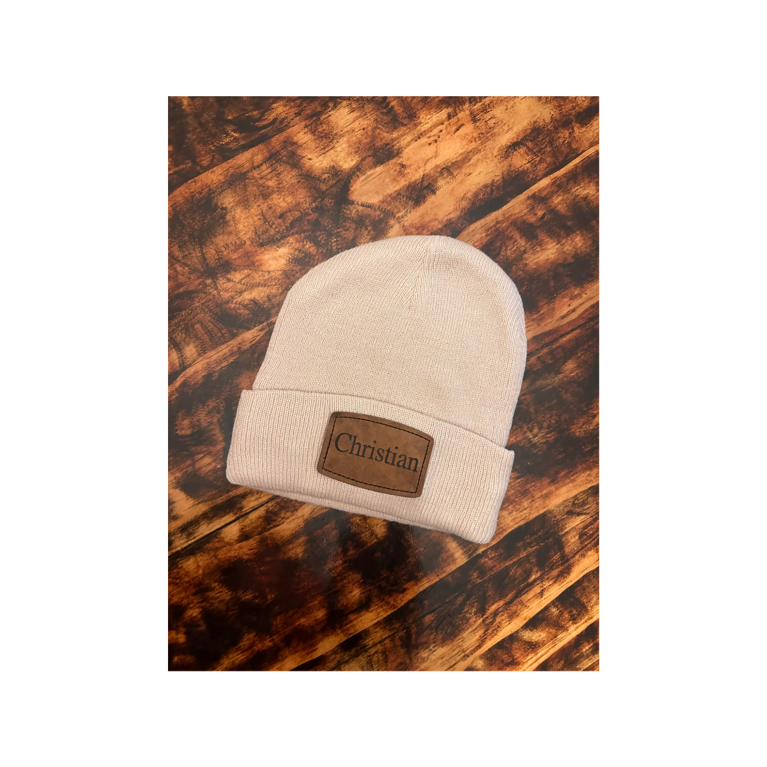 Personalized Kids Beanies with Engraved leatherette Patch