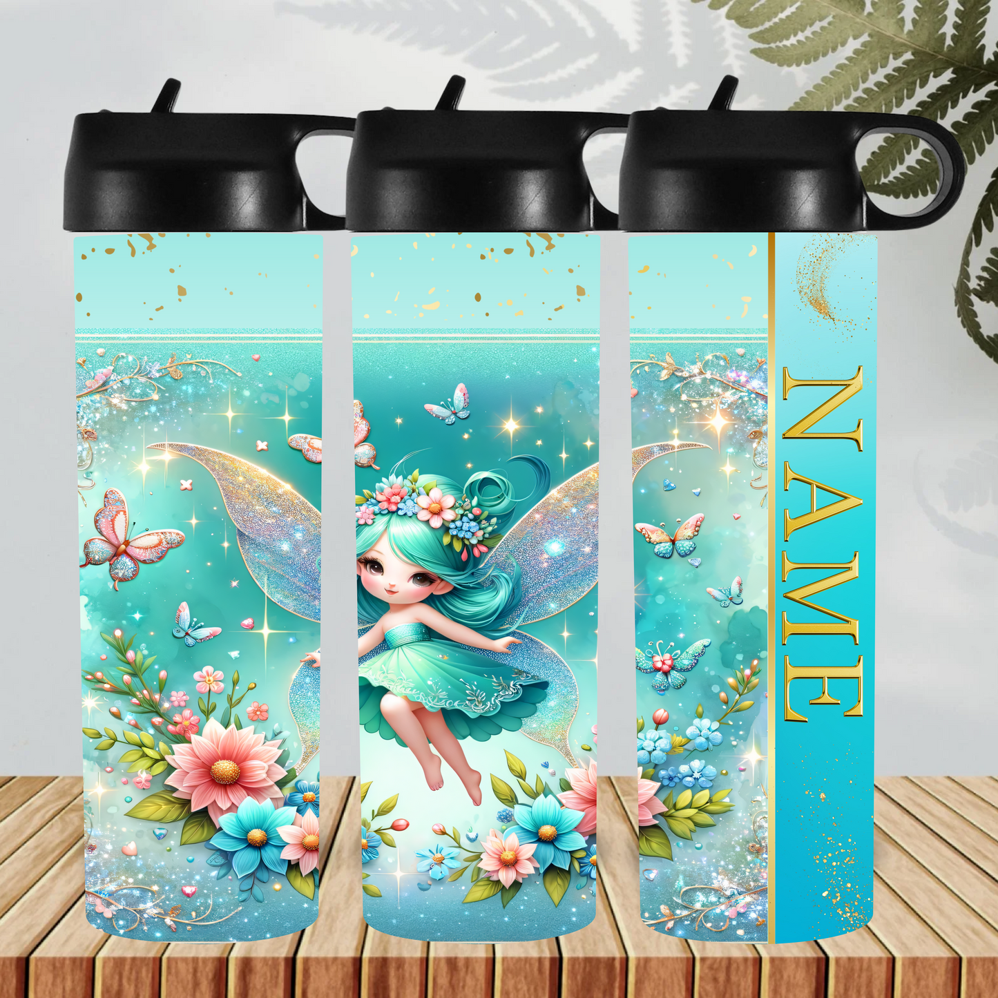 CUTE FLOWERS TEAL FAIRY HYDRO DRINK BOTTLE