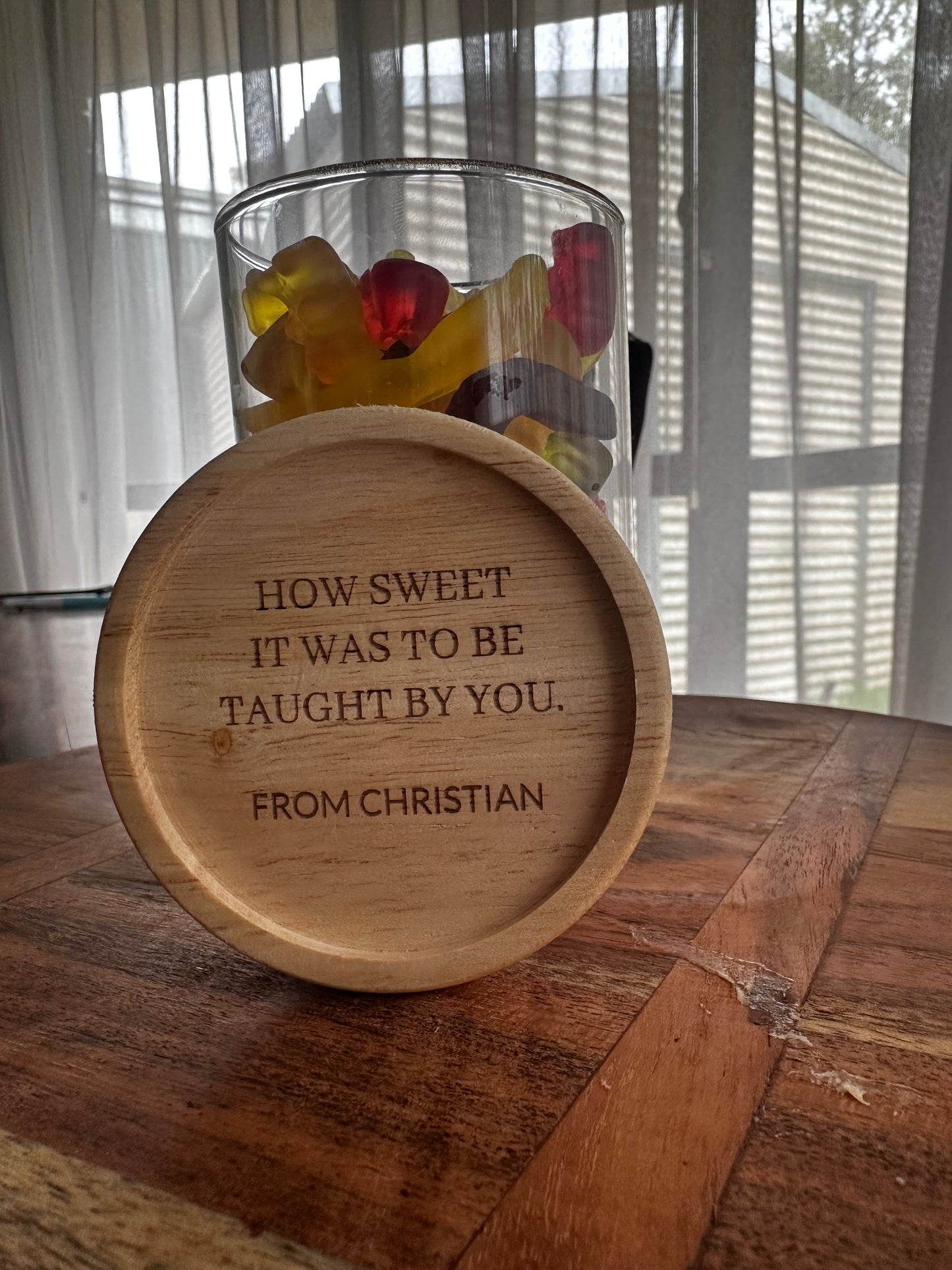 ENGRAVED WOODEN Teachers SWEETS JAR 330 ML