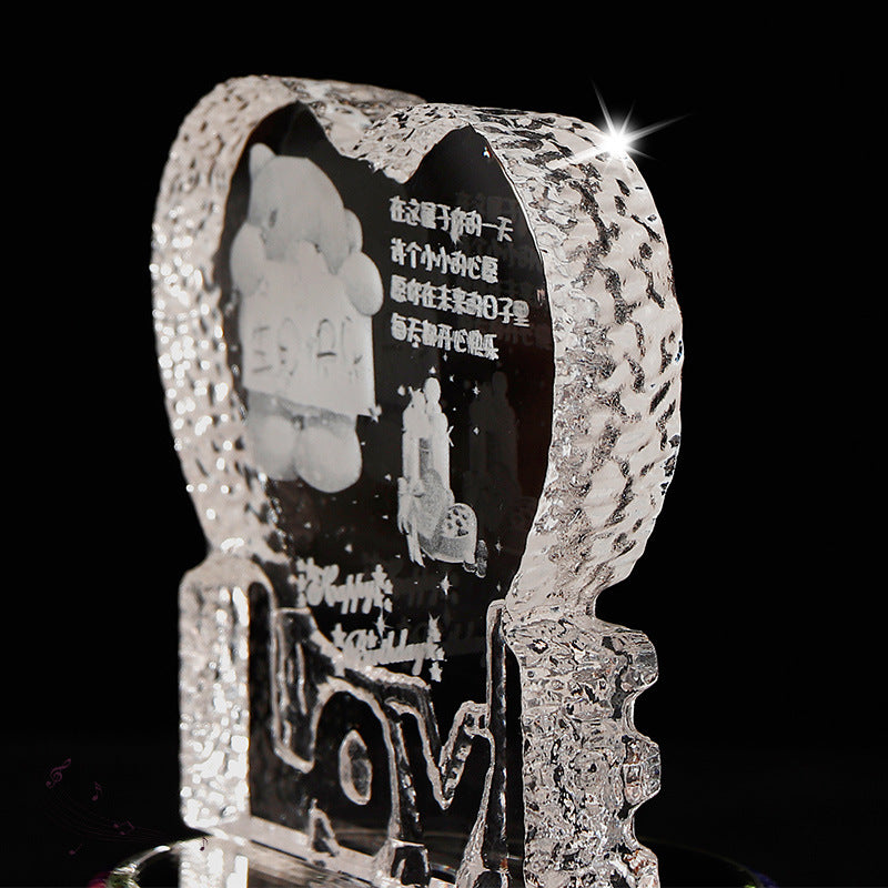 Personalized Gifts Crystal Photo Night Lamp Bluetooth Rotating Color Changing Music Player 3D Inner Carved