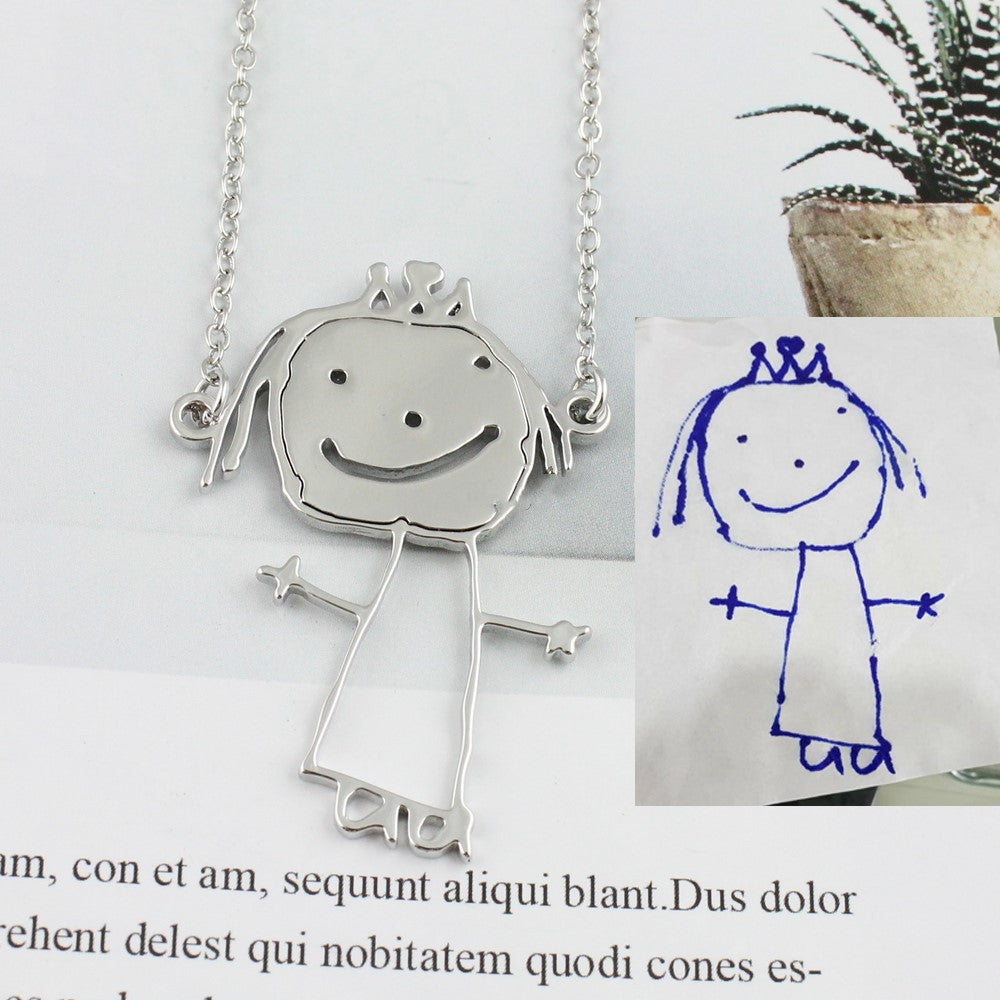 Custom Kids Drawing Painting Necklace Stainless Stee Personalized Children Artwork Pendant For Kids Mom Family Jewelry Gifts