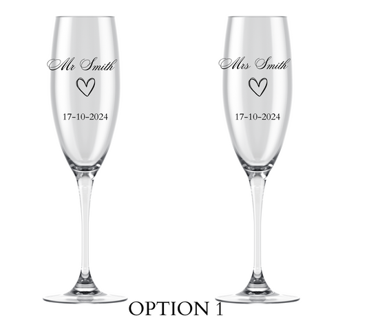 Engraved Wedding Champagne Glasses  Set of Two