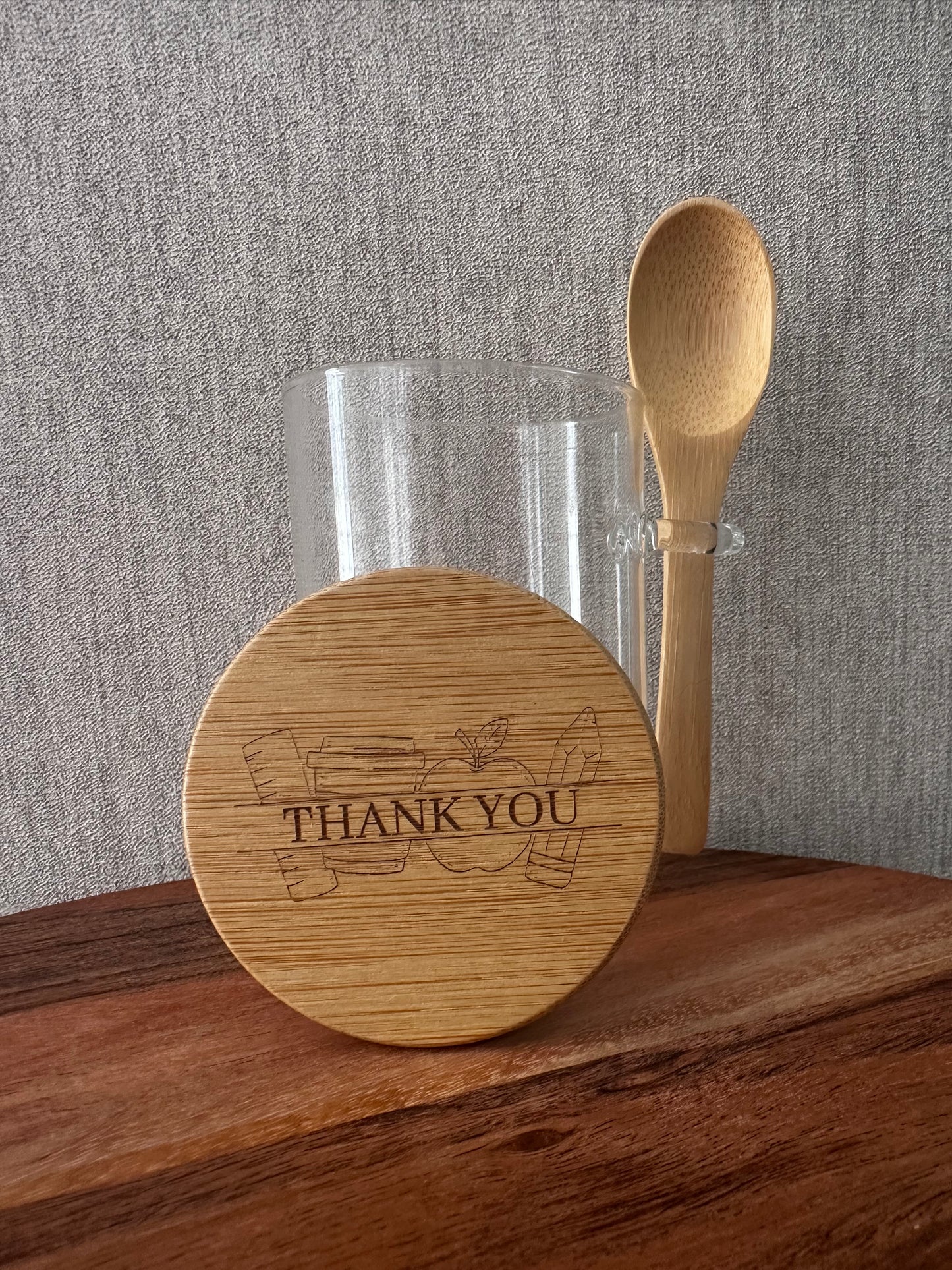 ENGRAVED  WOODEN Teachers SWEETS JAR with spoon 280 ML