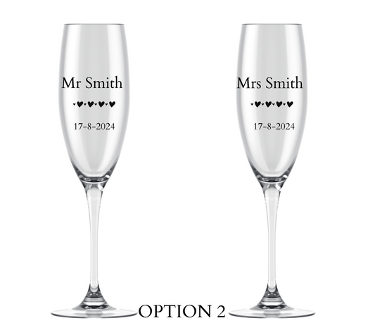 Engraved Wedding Champagne Glasses  Set of Two