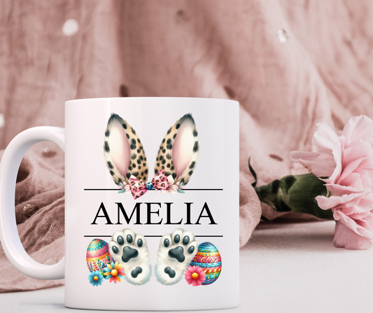 Personalised lepard print bunny ears  Easter mugs