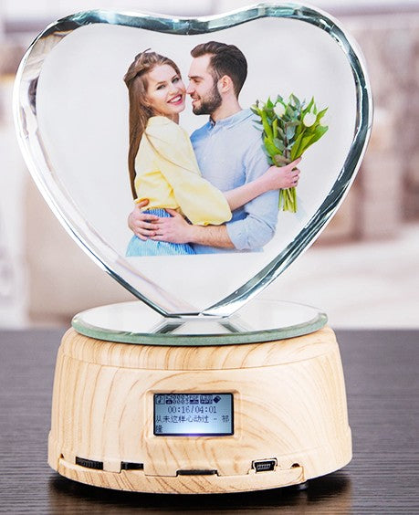 Personalized Gifts Crystal Photo Night Lamp Bluetooth Rotating Color Changing Music Player 3D Inner Carved