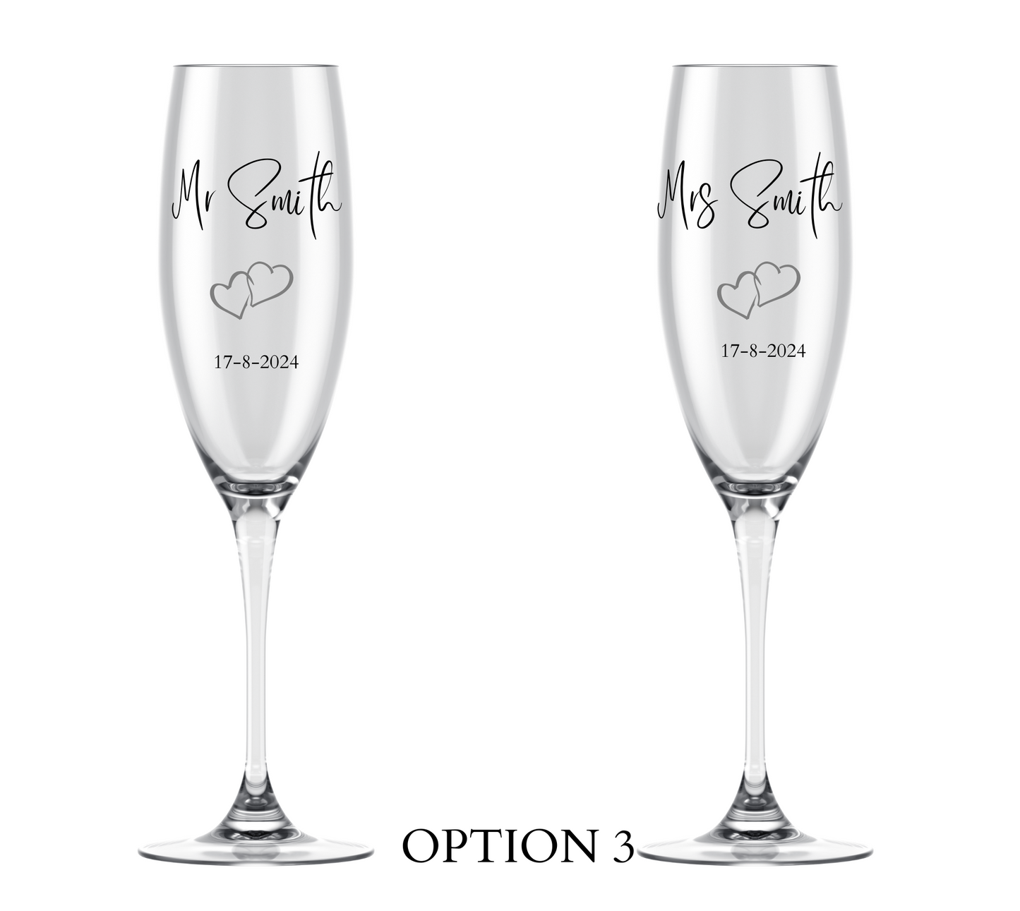 Engraved Wedding Champagne Glasses  Set of Two