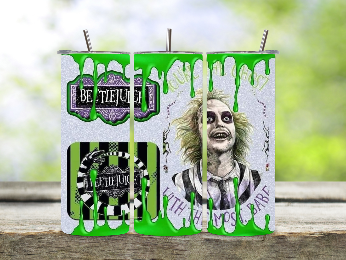 Beetlejuice green Slime  tumbler