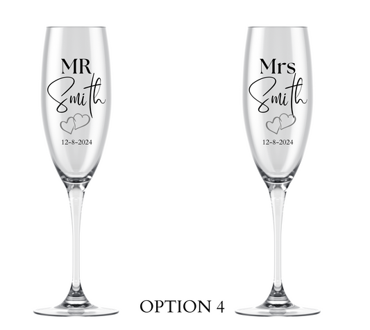 Engraved Wedding Champagne Glasses  Set of Two