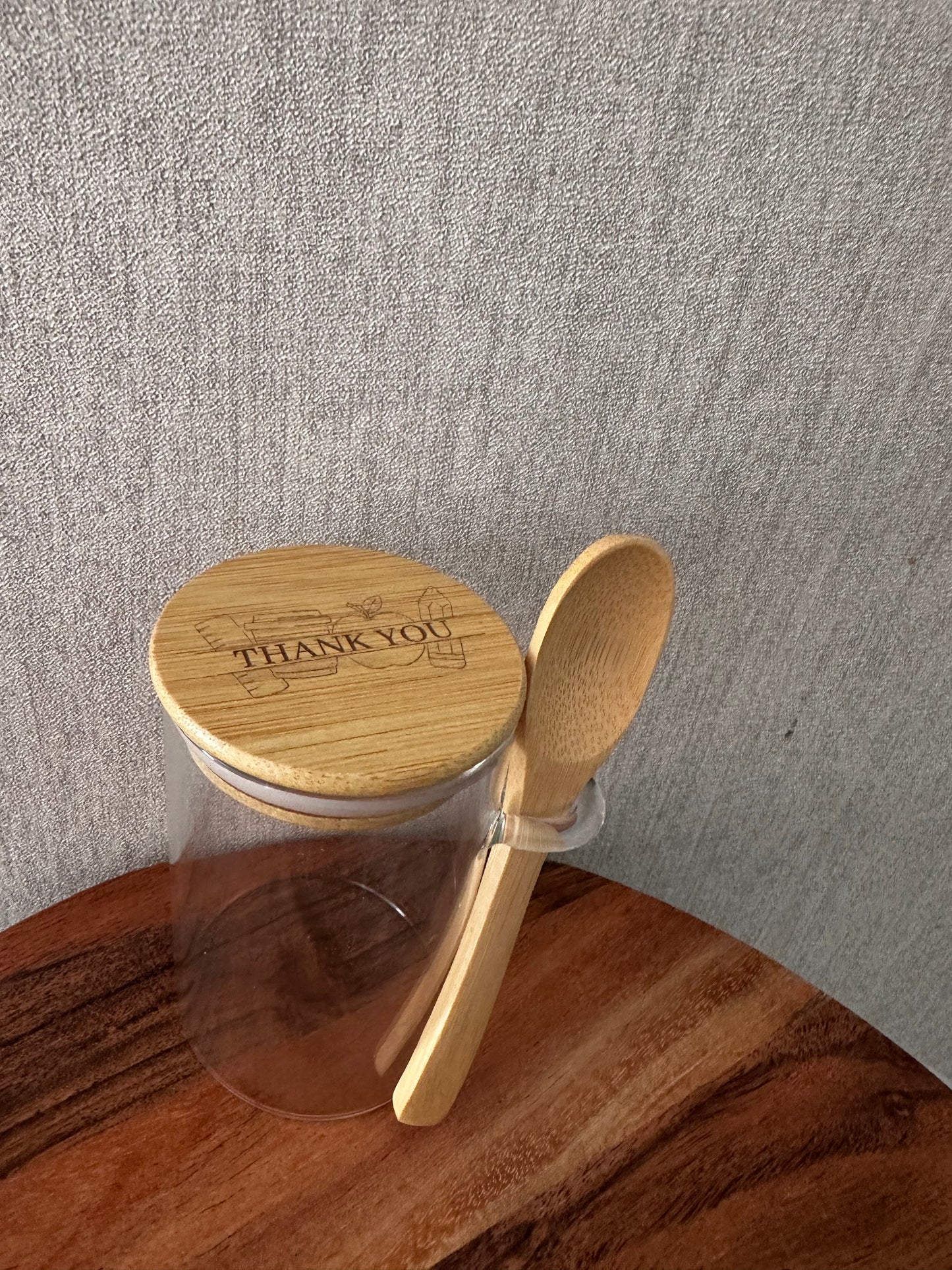 ENGRAVED  WOODEN Teachers SWEETS JAR with spoon 280 ML