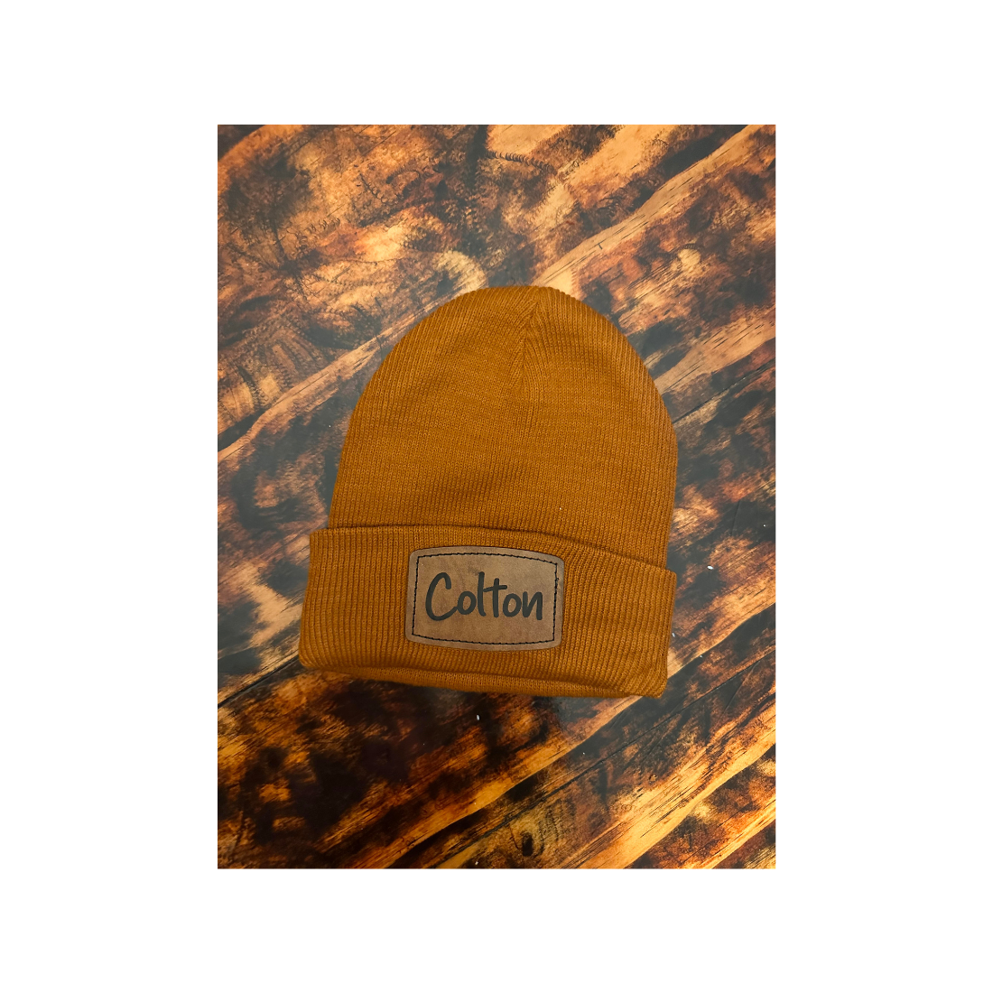 Personalized  Kids Beanies with Engraved leatherette Patch