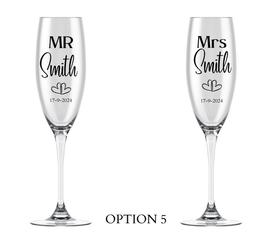 Engraved Wedding Champagne Glasses  Set of Two.