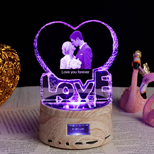 Personalized Gifts Crystal Photo Night Lamp Bluetooth Rotating Color Changing Music Player 3D Inner Carved