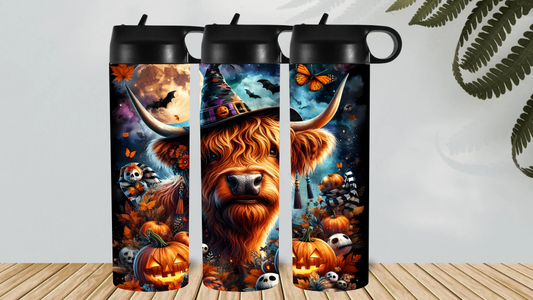 HIGHLAND COW IN A WITCHES HAT HYDRO DRINK BOTTLE