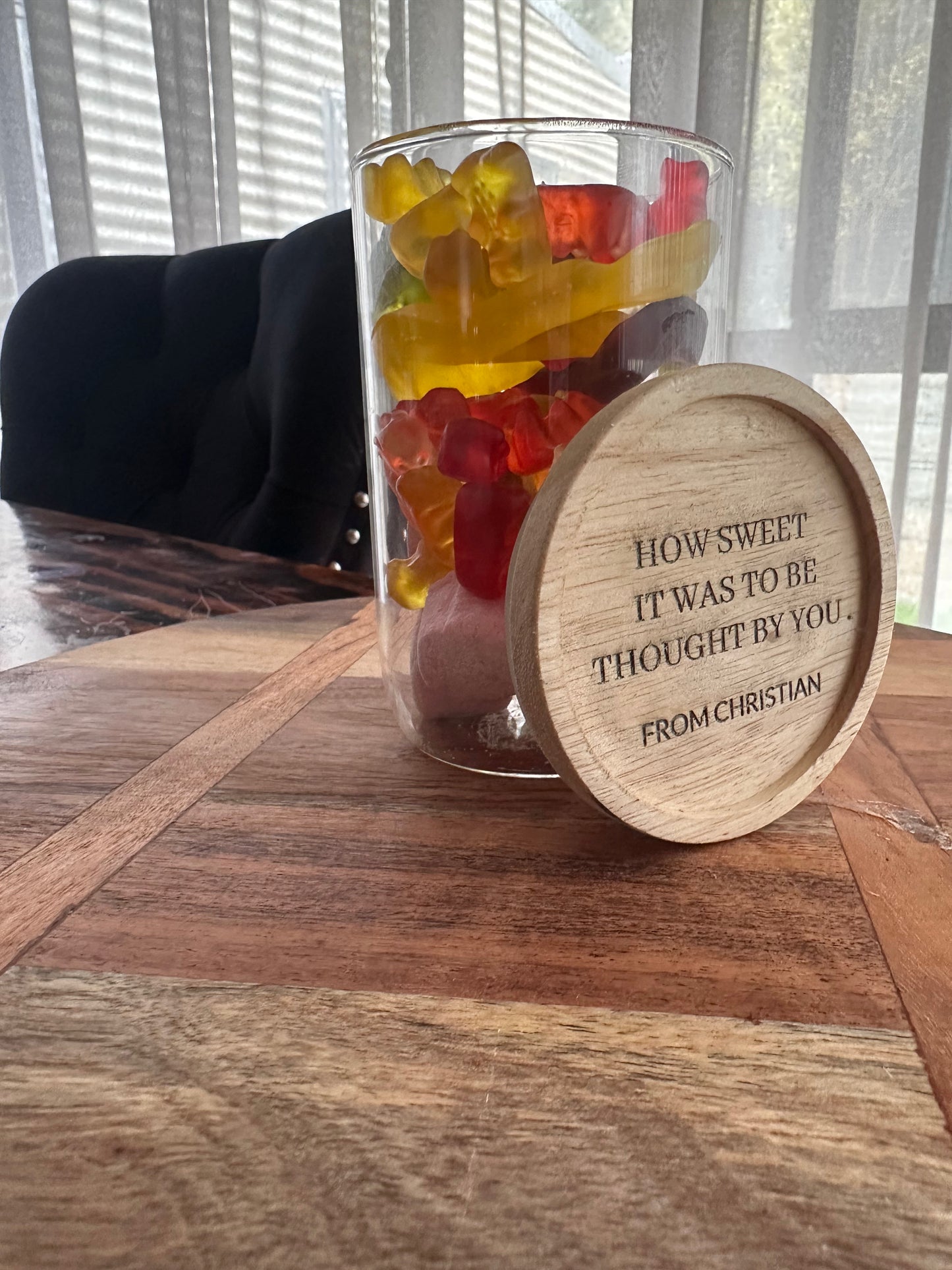 ENGRAVED  WOODEN Teachers SWEETS JAR 330 ML