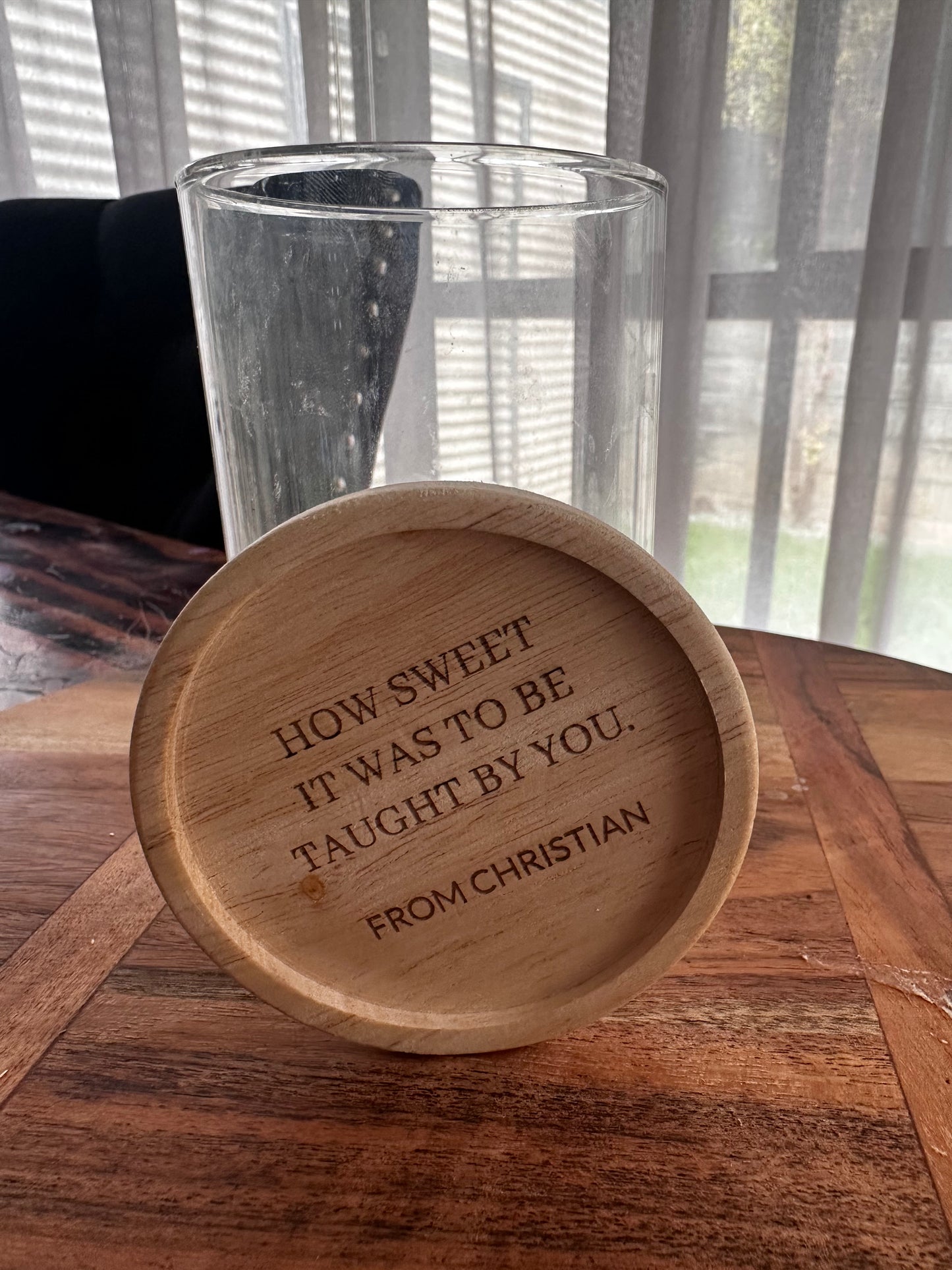 ENGRAVED  WOODEN Teachers SWEETS JAR 330 ML