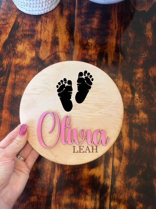 Baby’s first footprint and name   Plaque
