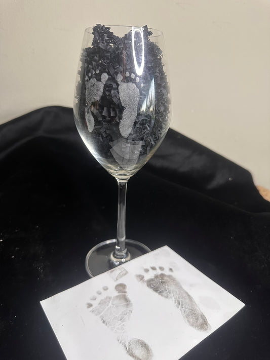 Baby's First Footprint Engraved on a Wine Glass