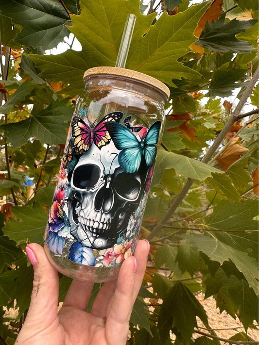 Skull and Butterflies 16 oz Acrylic Libbey cup