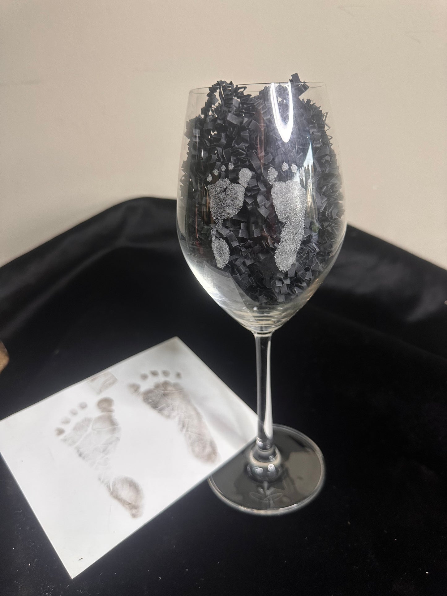 Baby's First Footprint Engraved on a Wine Glass